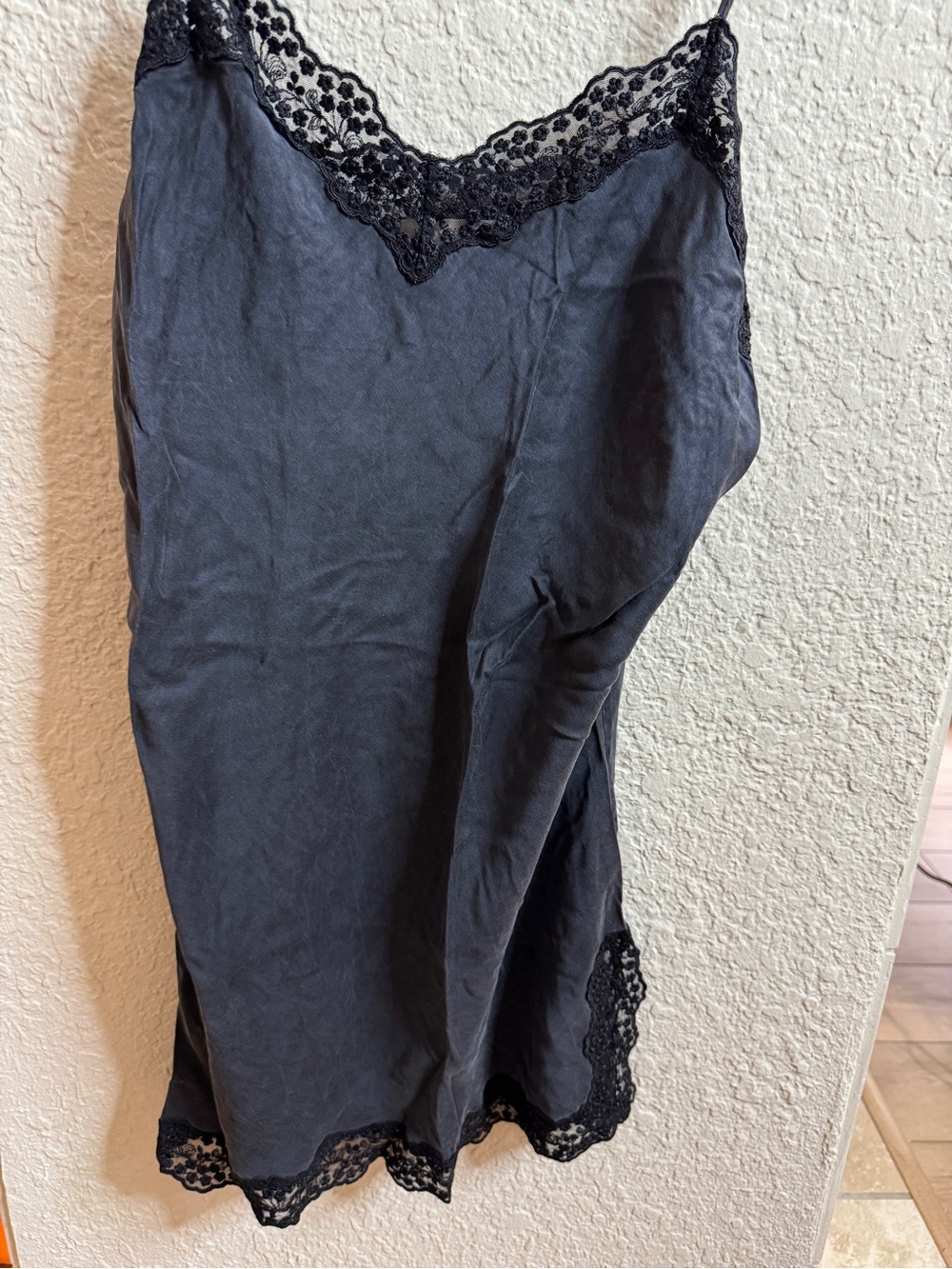 Lace-Trim Slip Skirt  - Black